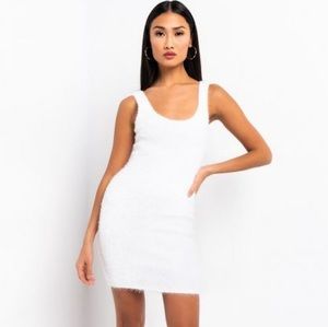 AKIRA Warm Sexy Fuzzy White Soft Faux Fur Mini Dress